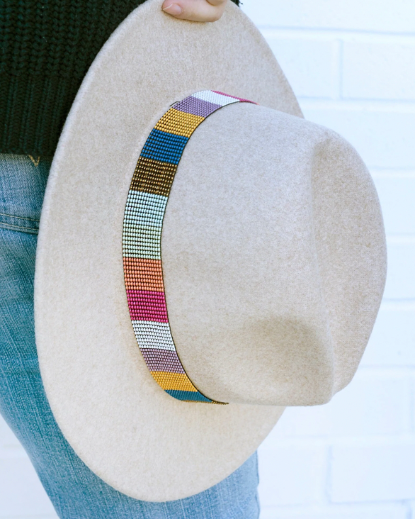 Beaded Hat/Hair Band-Colorblock Pink