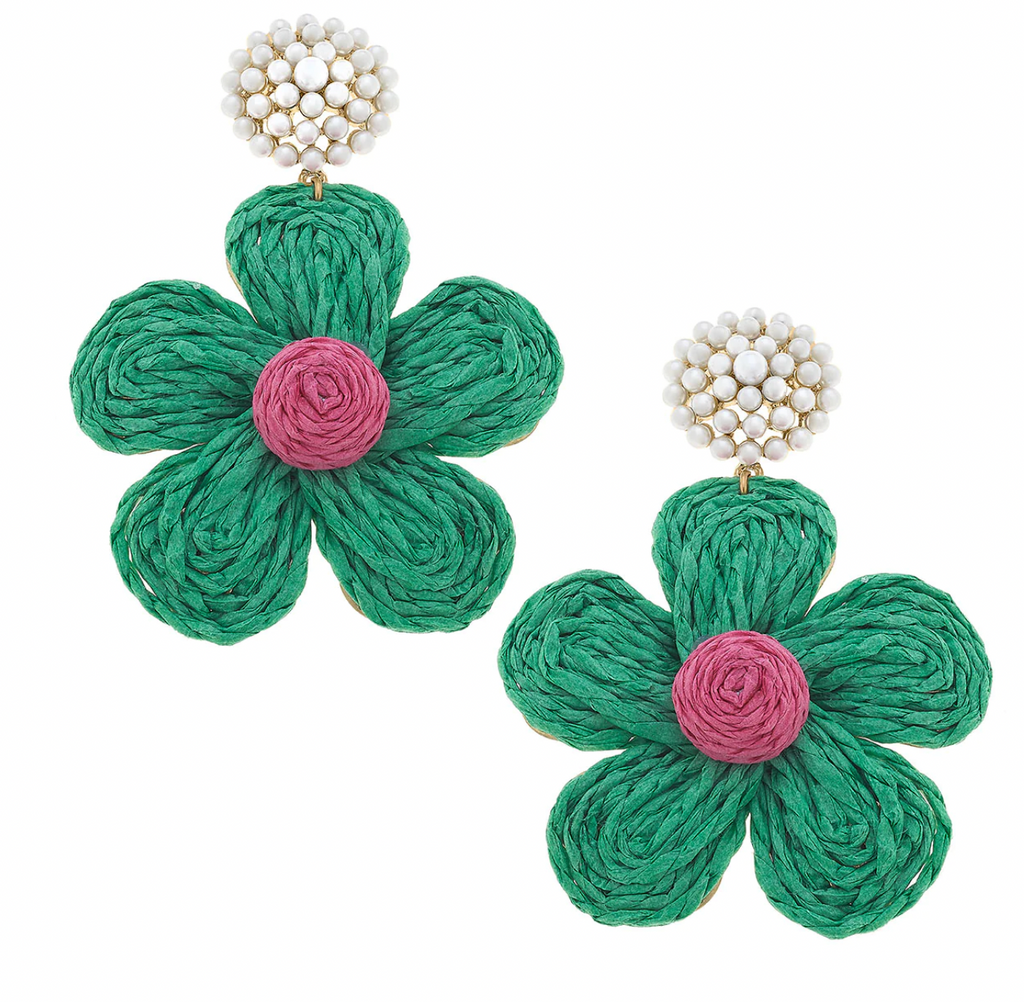 Raffia Flower Earring - Green